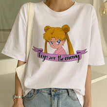 Load image into Gallery viewer, Sailor Moon Summer New Fashion T Shirt Women Harajuku Short Sleeve Fun Ulzzang T-Shirt Cute Cat Tshirt Cartoon Top Tees Female