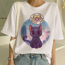 Load image into Gallery viewer, Sailor Moon Summer New Fashion T Shirt Women Harajuku Short Sleeve Fun Ulzzang T-Shirt Cute Cat Tshirt Cartoon Top Tees Female